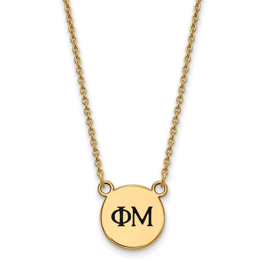 Gold Plated Sterling Silver Logoart Phi Mu Sorority Greek Letters Small Black Enamel Pendant 18 Inch Necklace