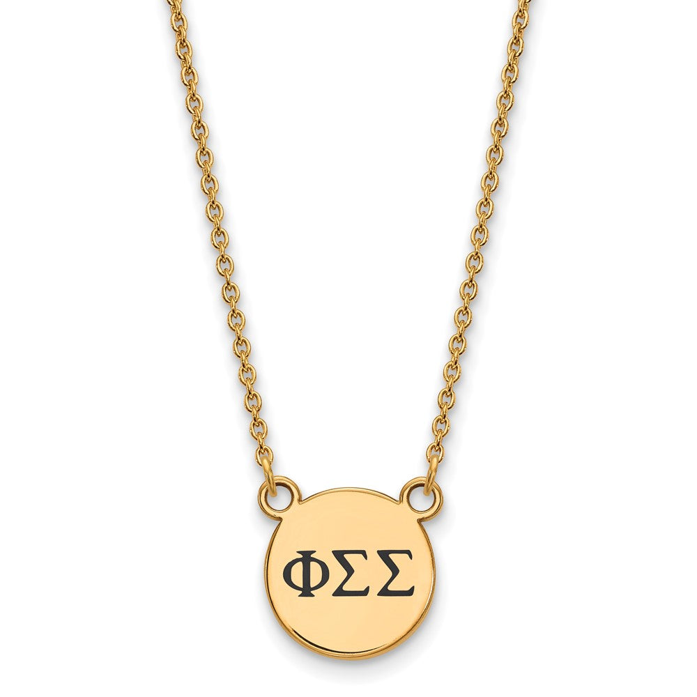 Gold Plated Sterling Silver Logoart Phi Sigma Sorority Greek Letters Small Black Enamel Pendant 18 Inch Necklace