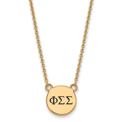 Gold Plated Sterling Silver Logoart Phi Sigma Sorority Greek Letters Small Black Enamel Pendant 18 Inch Necklace