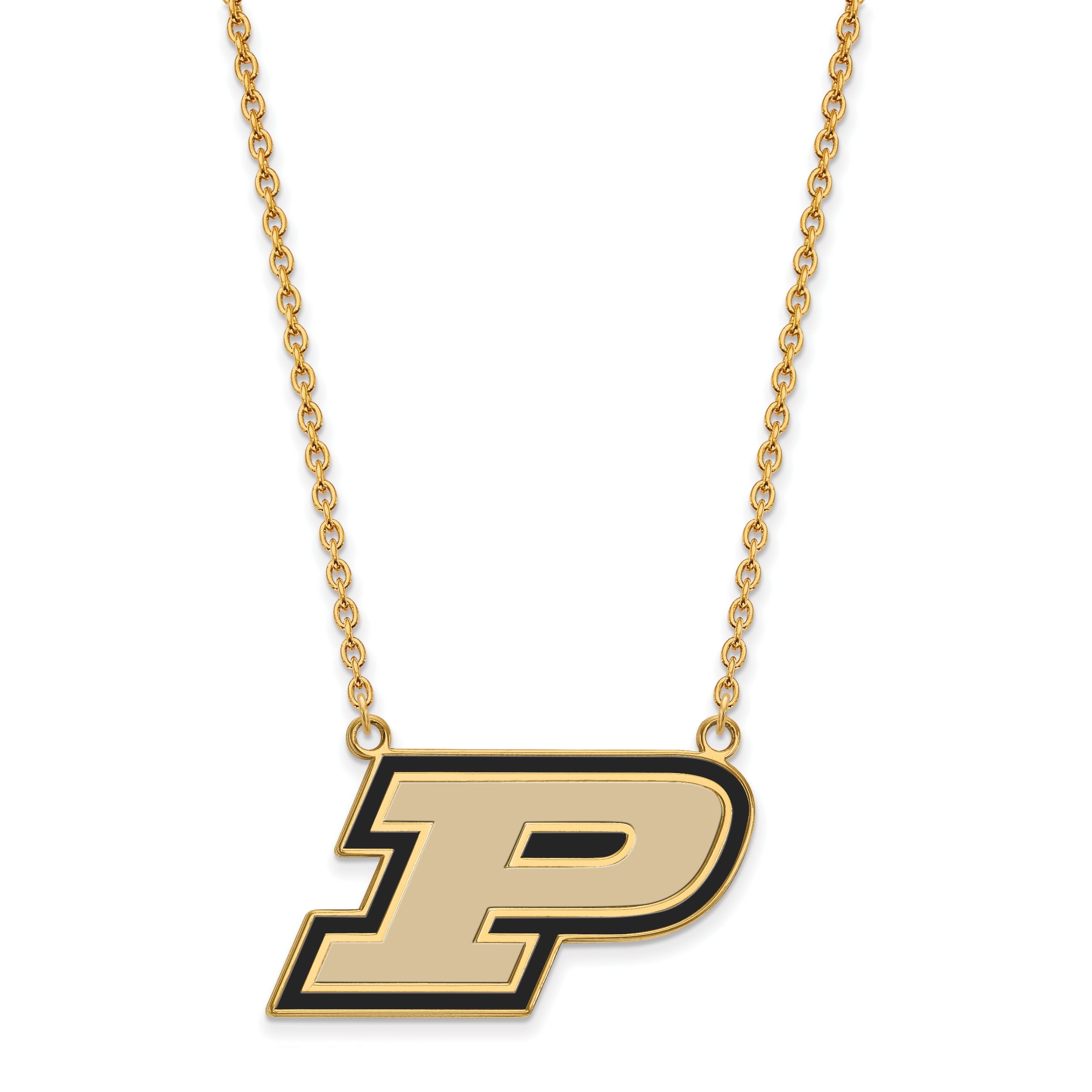 Gold Plated Sterling Silver Logoart Purdue University Letter P Large Enameled Pendant 18 Inch Necklace