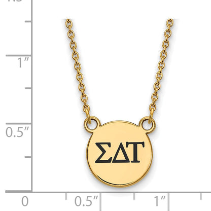 Gold Plated Sterling Silver Logoart Sigma Delta Tau Sorority Greek Letters Small Black Enamel Pendant 18 Inch Necklace