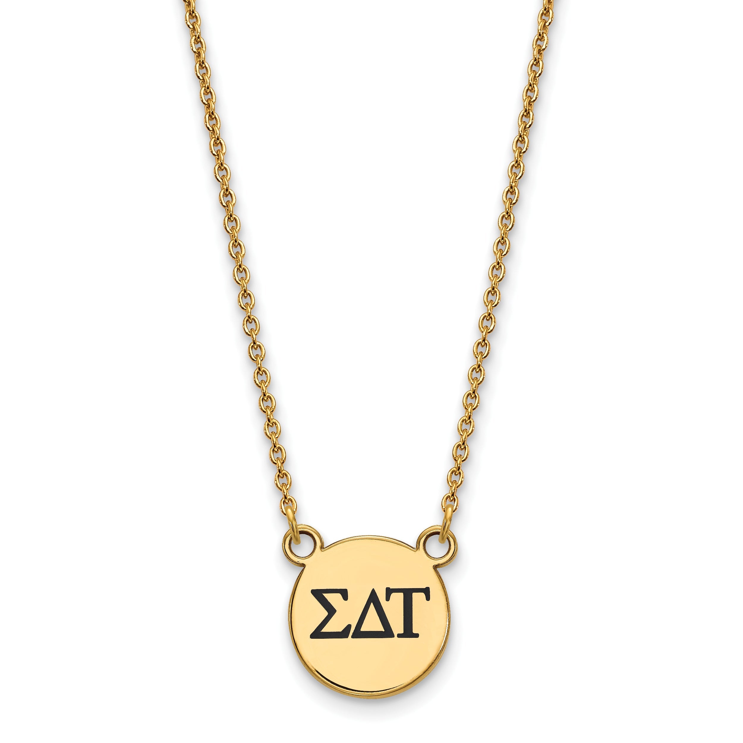 Gold Plated Sterling Silver Logoart Sigma Delta Tau Sorority Greek Letters Small Black Enamel Pendant 18 Inch Necklace