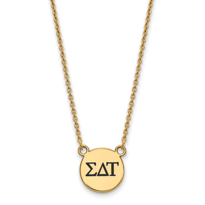 Gold Plated Sterling Silver Logoart Sigma Delta Tau Sorority Greek Letters Small Black Enamel Pendant 18 Inch Necklace