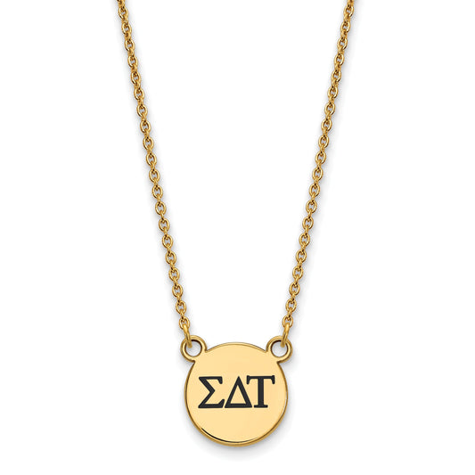 Gold Plated Sterling Silver Logoart Sigma Delta Tau Sorority Greek Letters Small Black Enamel Pendant 18 Inch Necklace