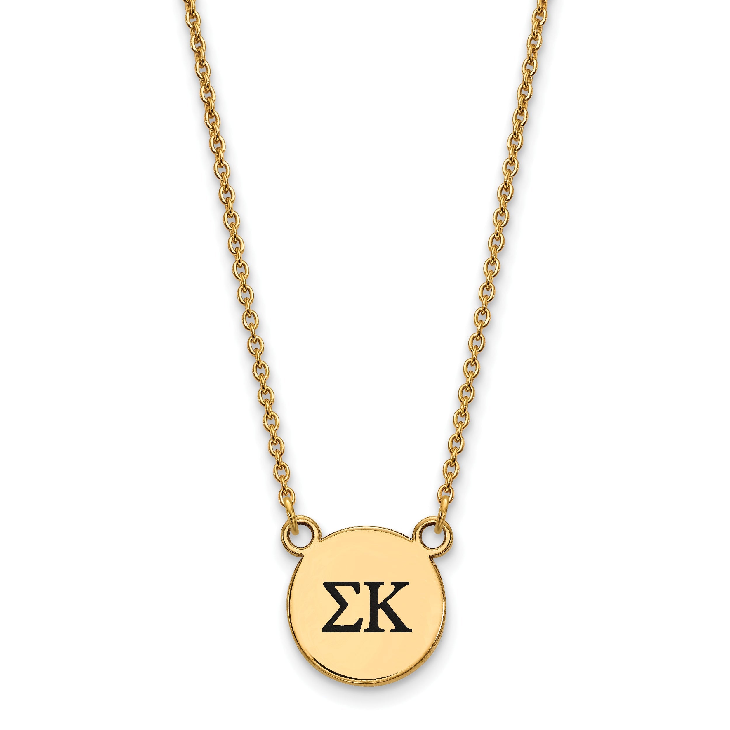 Gold Plated Sterling Silver Logoart Sigma Kappa Sorority Greek Letters Small Black Enamel Pendant 18 Inch Necklace