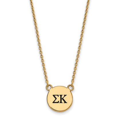 Gold Plated Sterling Silver Logoart Sigma Kappa Sorority Greek Letters Small Black Enamel Pendant 18 Inch Necklace