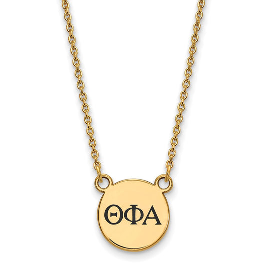 Gold Plated Sterling Silver Logoart Theta Phi Alpha Sorority Greek Letters Small Black Enamel Pendant 18 Inch Necklace