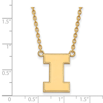Gold Plated Sterling Silver Logoart University Of Illinois Letter I Large Pendant 18 Inch Necklace
