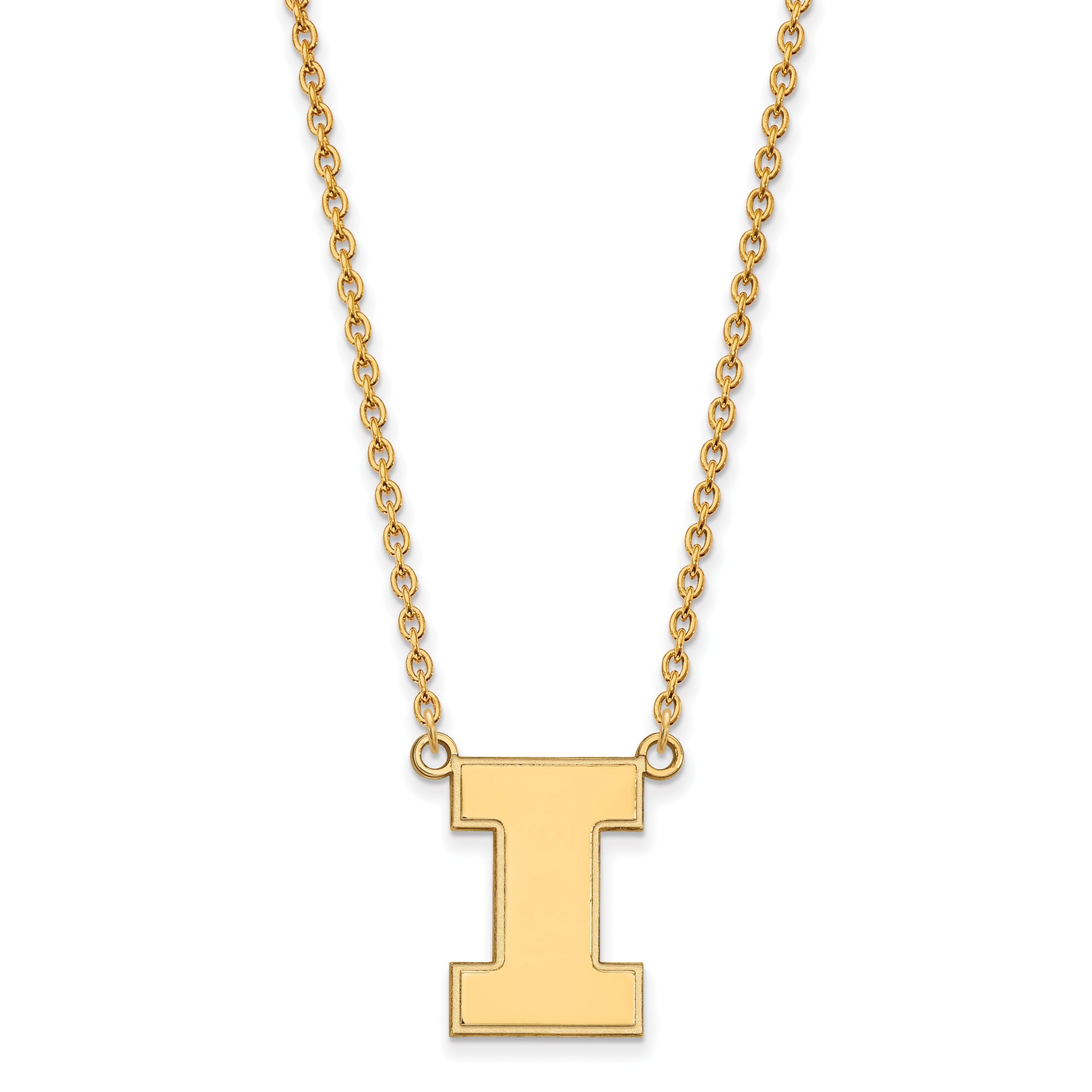 Gold Plated Sterling Silver Logoart University Of Illinois Letter I Large Pendant 18 Inch Necklace