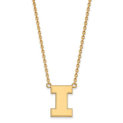 Gold Plated Sterling Silver Logoart University Of Illinois Letter I Large Pendant 18 Inch Necklace