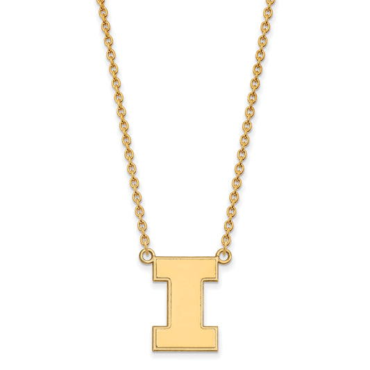Gold Plated Sterling Silver Logoart University Of Illinois Letter I Large Pendant 18 Inch Necklace