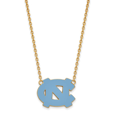Gold Plated Sterling Silver Logoart University Of North Carolina N C Enameled Large Pendant 18 Inch Necklace