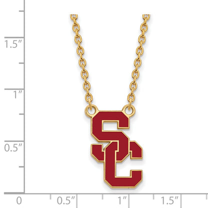 Gold Plated Sterling Silver University Of Southern California S C Large Enameled Pendant 18 Inch Necklace