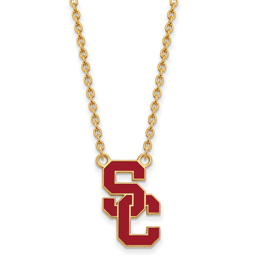 Gold Plated Sterling Silver University Of Southern California S C Large Enameled Pendant 18 Inch Necklace