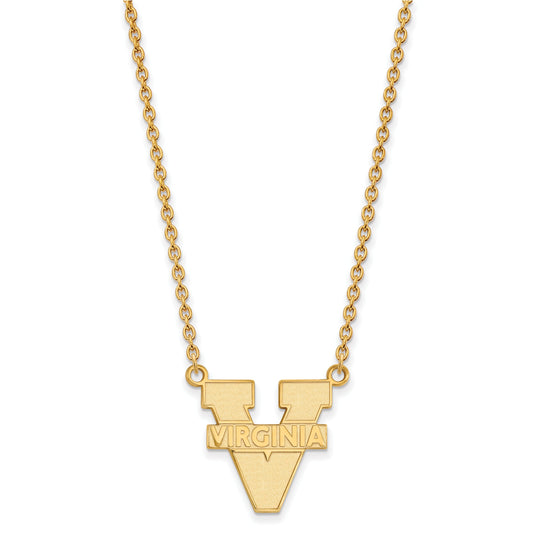 Gold Plated Sterling Silver Logoart University Of Virginia Large Pendant 18 Inch Necklace