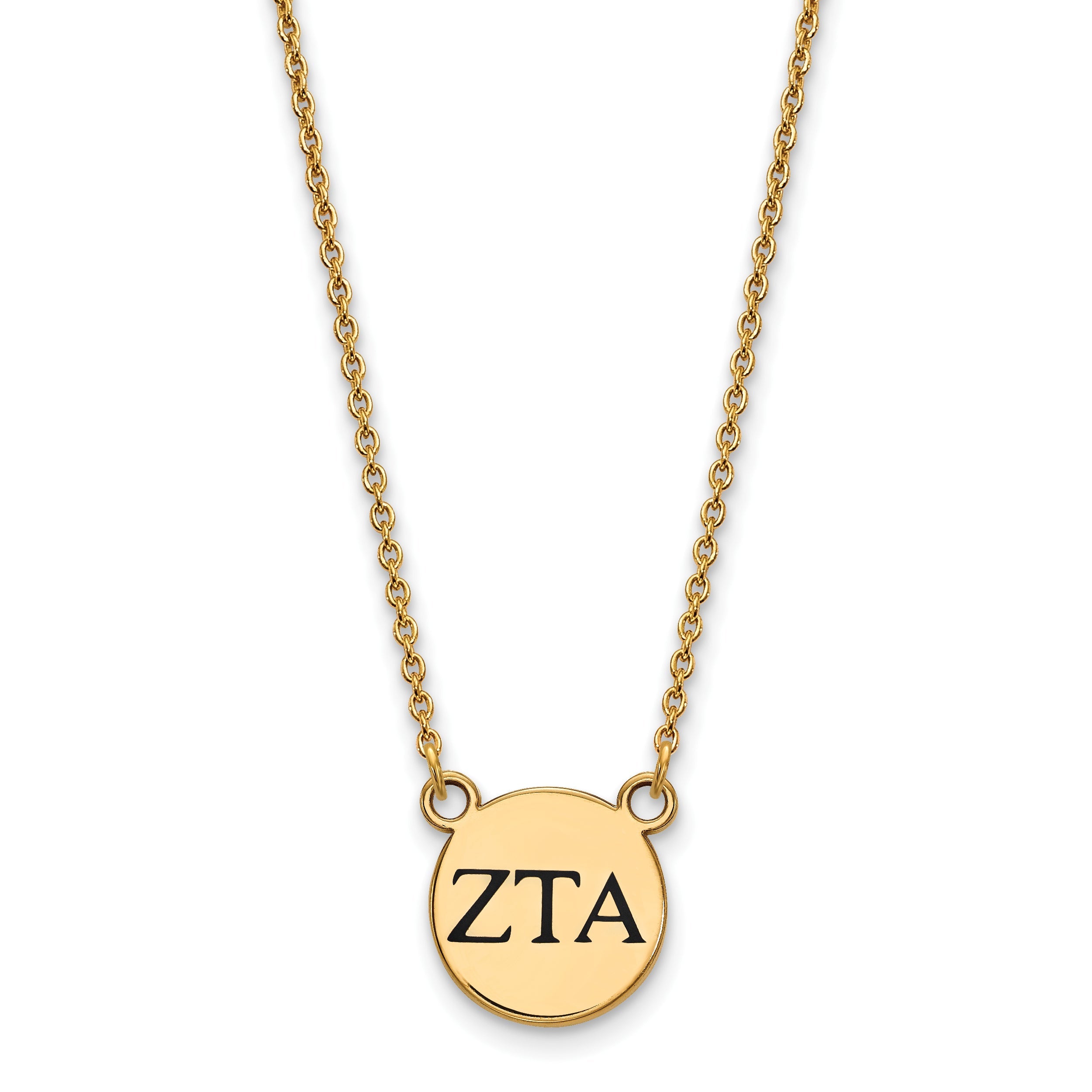 Gold Plated Sterling Silver Logoart Zeta Tau Alpha Sorority Greek Letters Small Black Enamel Pendant 18 Inch Necklace