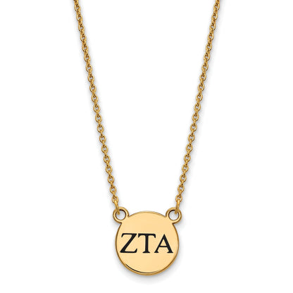 Gold Plated Sterling Silver Logoart Zeta Tau Alpha Sorority Greek Letters Small Black Enamel Pendant 18 Inch Necklace