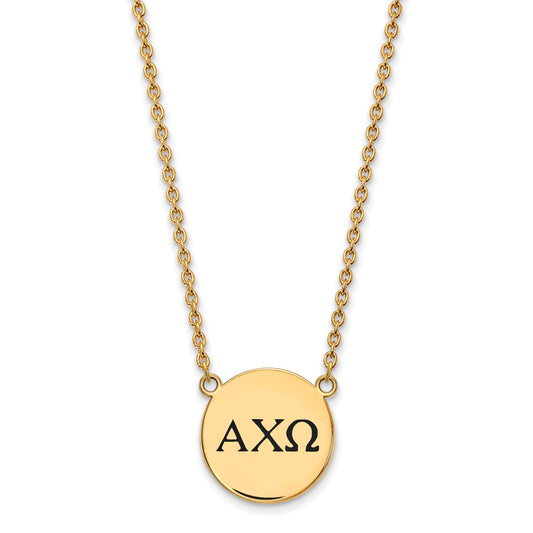 Gold Plated Sterling Silver Logoart Alpha Chi Omega Sorority Greek Letters Large Black Enamel Pendant 18 Inch Necklace