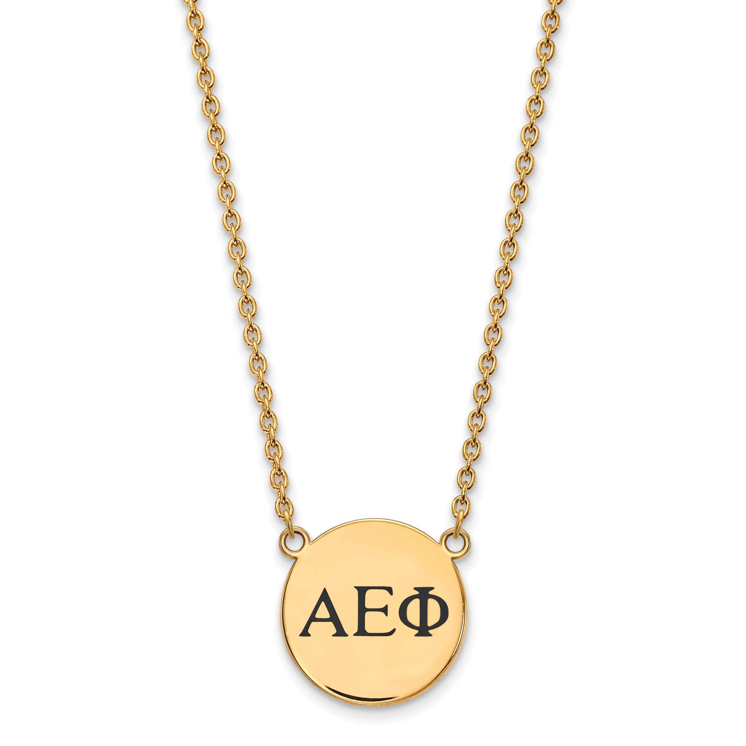 Gold Plated Sterling Silver Logoart Alpha Epsilon Phi Sorority Greek Letters Small Black Enamel Pendant 18 Inch Necklace