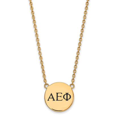 Gold Plated Sterling Silver Logoart Alpha Epsilon Phi Sorority Greek Letters Small Black Enamel Pendant 18 Inch Necklace