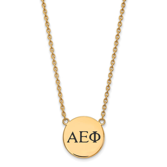 Gold Plated Sterling Silver Logoart Alpha Epsilon Phi Sorority Greek Letters Small Black Enamel Pendant 18 Inch Necklace