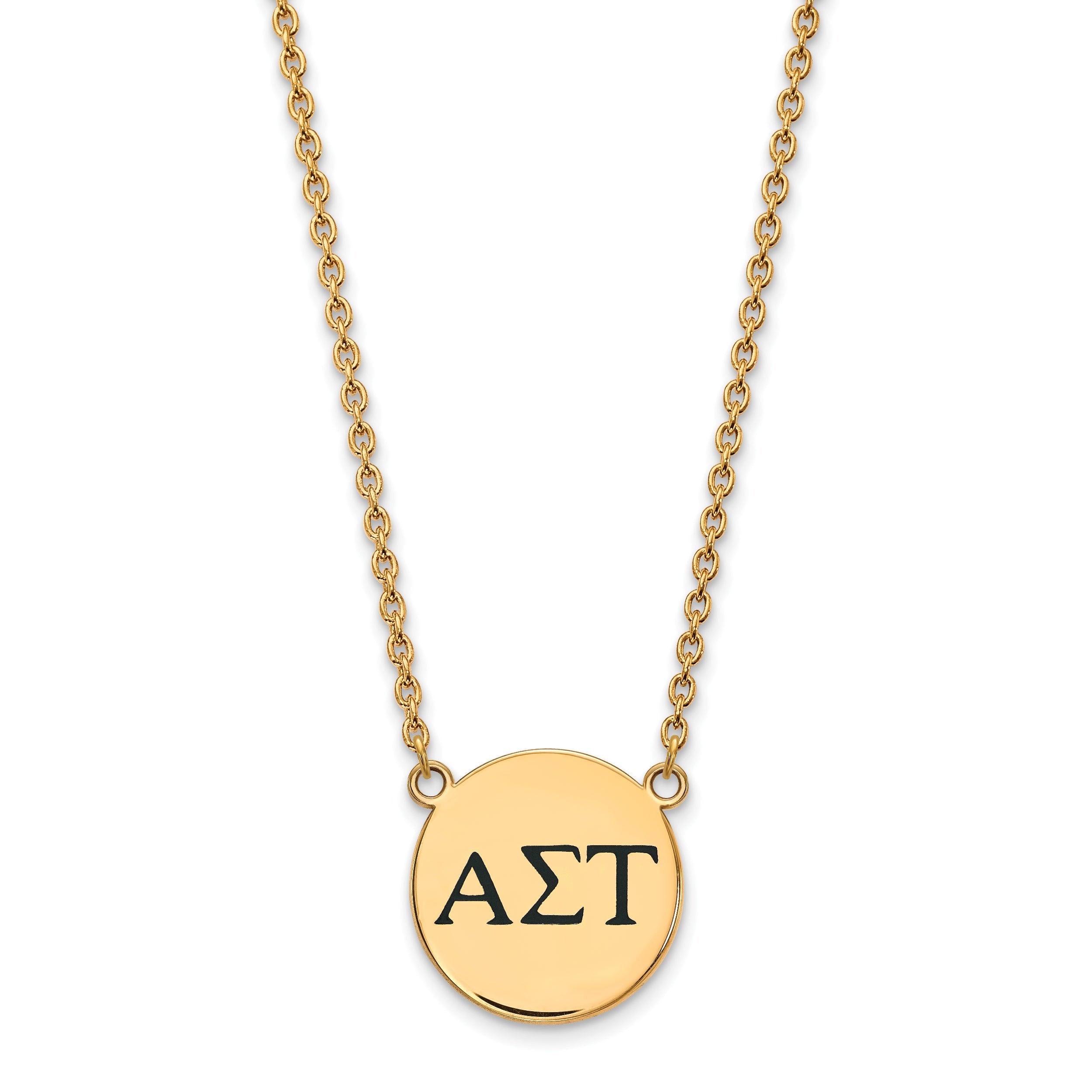 Gold Plated Sterling Silver Logoart Alpha Sigma Tau Sorority Greek Letters Large Black Enamel Pendant 18 Inch Necklace
