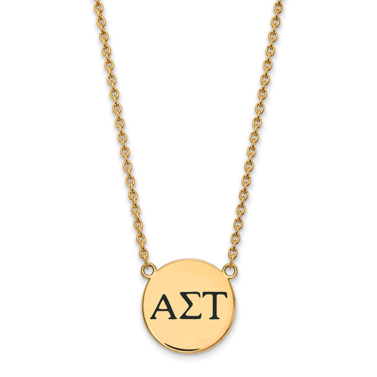 Gold Plated Sterling Silver Logoart Alpha Sigma Tau Sorority Greek Letters Large Black Enamel Pendant 18 Inch Necklace