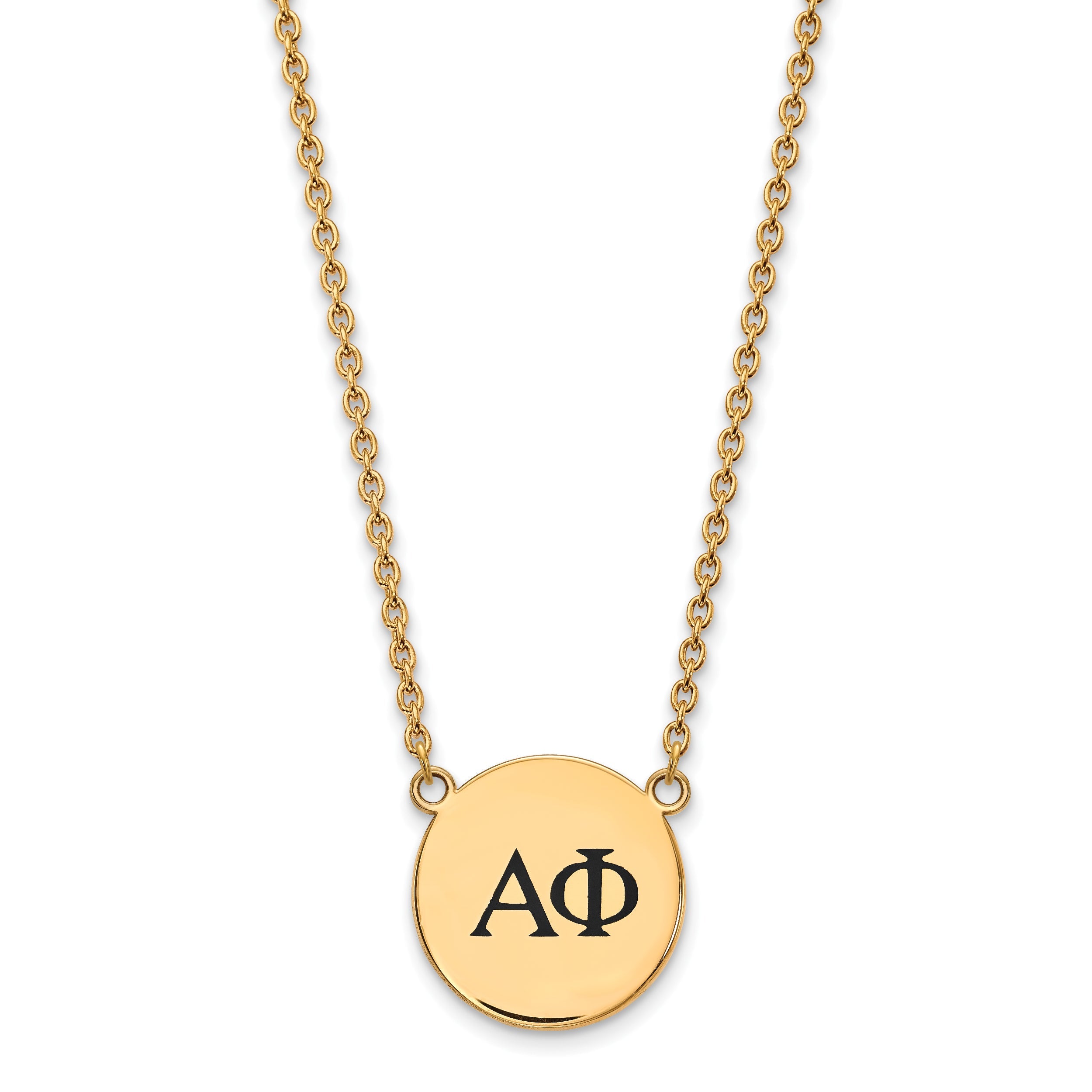 Gold Plated Sterling Silver Logoart Alpha Phi Sorority Greek Letters Large Black Enamel Pendant 18 Inch Necklace