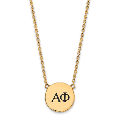 Gold Plated Sterling Silver Logoart Alpha Phi Sorority Greek Letters Large Black Enamel Pendant 18 Inch Necklace