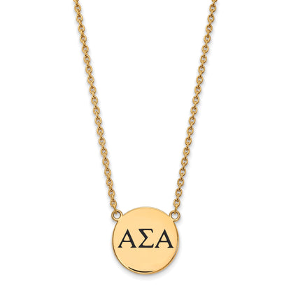Gold Plated Sterling Silver Logoart Alpha Sigma Sorority Greek Letters Large Black Enamel Pendant 18 Inch Necklace