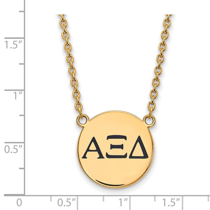 Gold Plated Sterling Silver Logoart Alpha Xi Delta Sorority Greek Letters Large Black Enamel Pendant 18 Inch Necklace