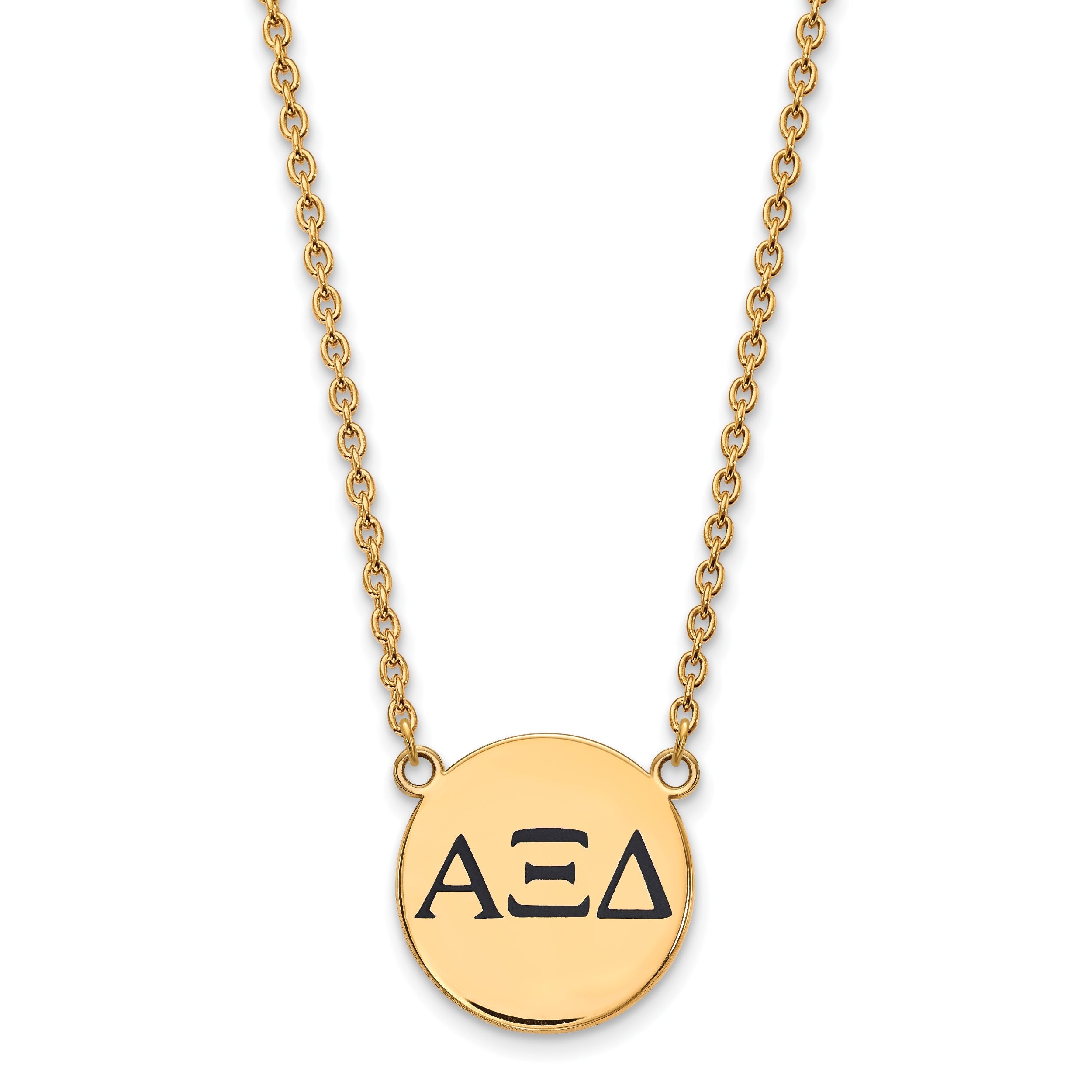 Gold Plated Sterling Silver Logoart Alpha Xi Delta Sorority Greek Letters Large Black Enamel Pendant 18 Inch Necklace
