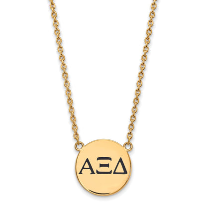 Gold Plated Sterling Silver Logoart Alpha Xi Delta Sorority Greek Letters Large Black Enamel Pendant 18 Inch Necklace