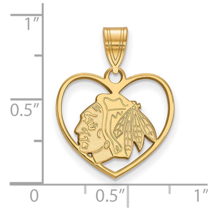 Gold Plated Sterling Silver Nhl Logoart Chicago Blackhawks Heart Pendant