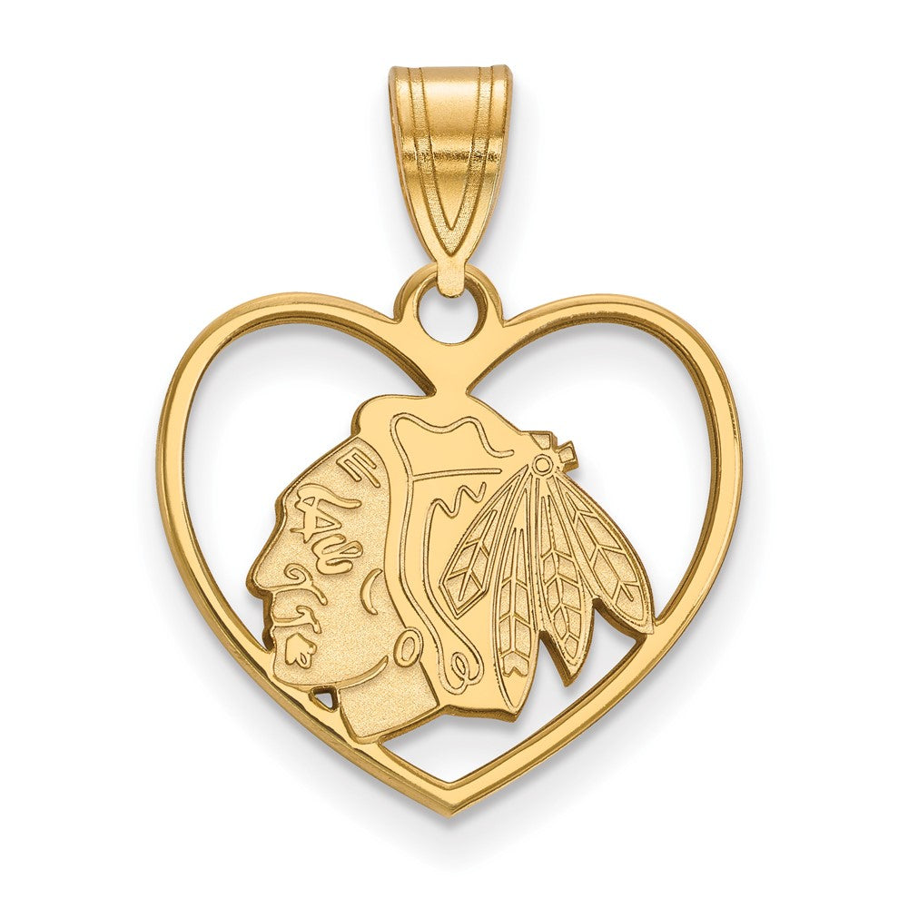 Gold Plated Sterling Silver Nhl Logoart Chicago Blackhawks Heart Pendant