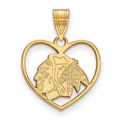 Gold Plated Sterling Silver Nhl Logoart Chicago Blackhawks Heart Pendant