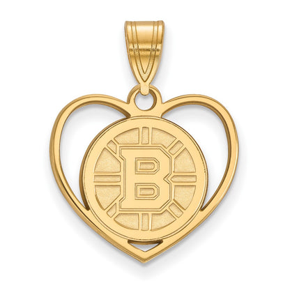 Gold Plated Sterling Silver Nhl Logoart Boston Bruins Heart Pendant