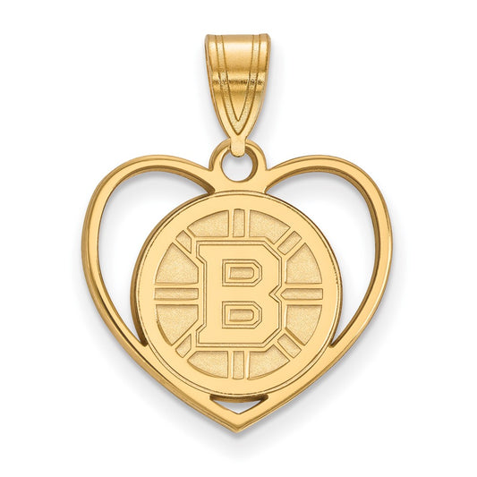 Gold Plated Sterling Silver Nhl Logoart Boston Bruins Heart Pendant