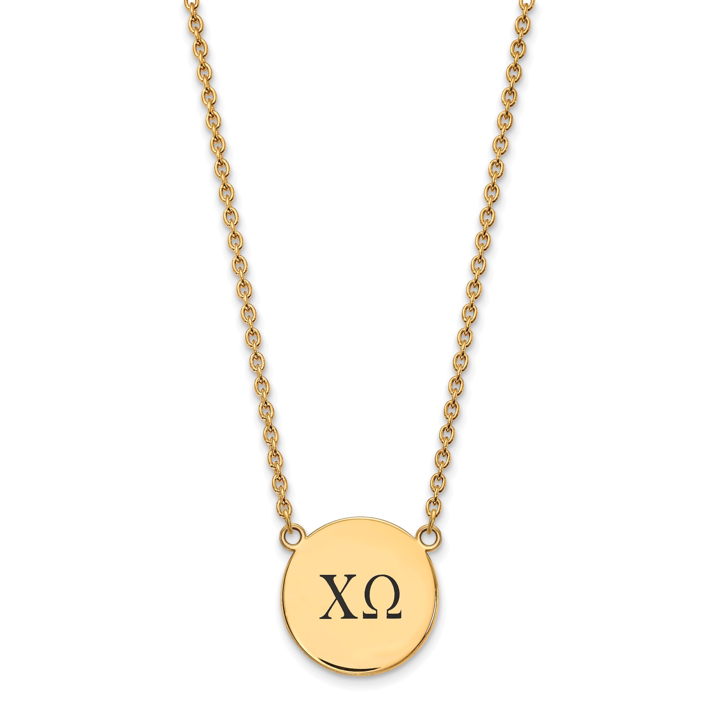 Gold Plated Sterling Silver Logoart Chi Omega Sorority Greek Letters Large Black Enamel Pendant 18 Inch Necklace