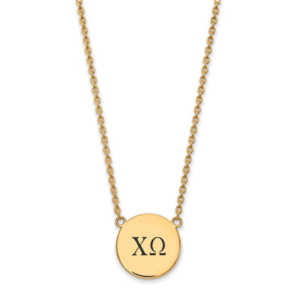 Gold Plated Sterling Silver Logoart Chi Omega Sorority Greek Letters Large Black Enamel Pendant 18 Inch Necklace