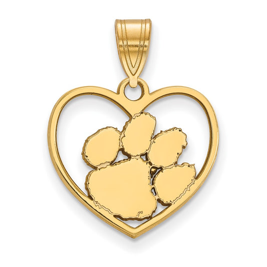 Gold Plated Sterling Silver Logoart Clemson University Tiger Paw Heart Pendant