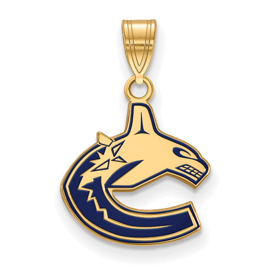 Gold Plated Sterling Silver Nhl Logoart Vancouver Canucks Small Enameled Pendant