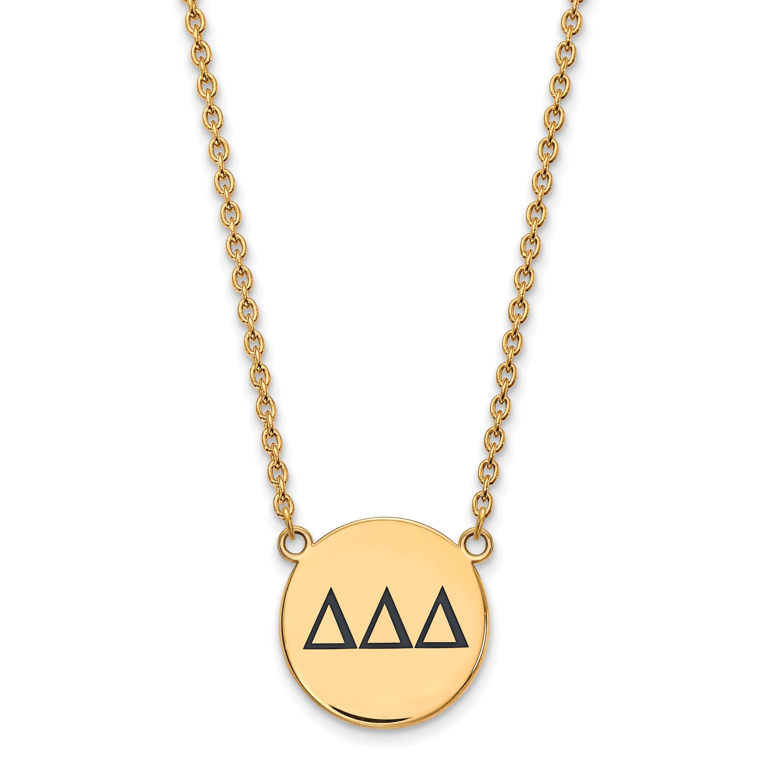 Gold Plated Sterling Silver Logoart Delta Sorority Greek Letters Large Black Enamel Pendant 18 Inch Necklace