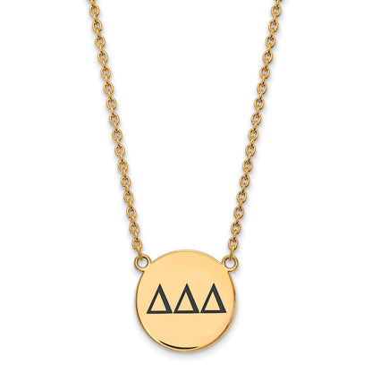 Gold Plated Sterling Silver Logoart Delta Sorority Greek Letters Large Black Enamel Pendant 18 Inch Necklace
