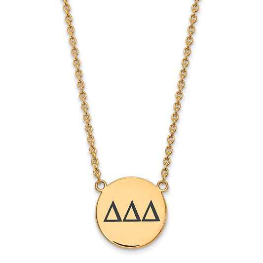 Gold Plated Sterling Silver Logoart Delta Sorority Greek Letters Large Black Enamel Pendant 18 Inch Necklace