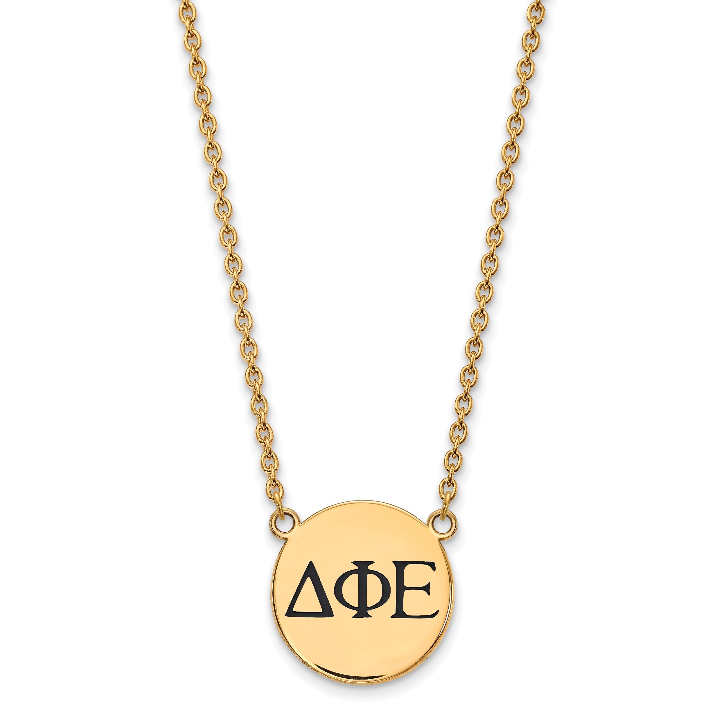 Gold Plated Sterling Silver Logoart Delta Phi Epsilon Sorority Greek Letters Large Black Enamel Pendant 18 Inch Necklace