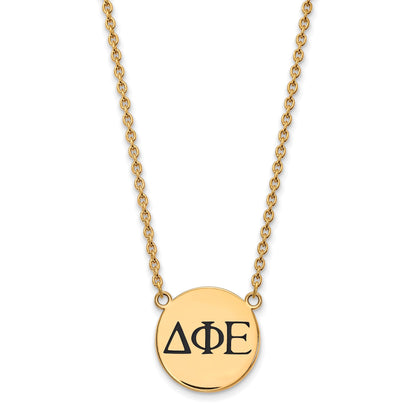 Gold Plated Sterling Silver Logoart Delta Phi Epsilon Sorority Greek Letters Large Black Enamel Pendant 18 Inch Necklace