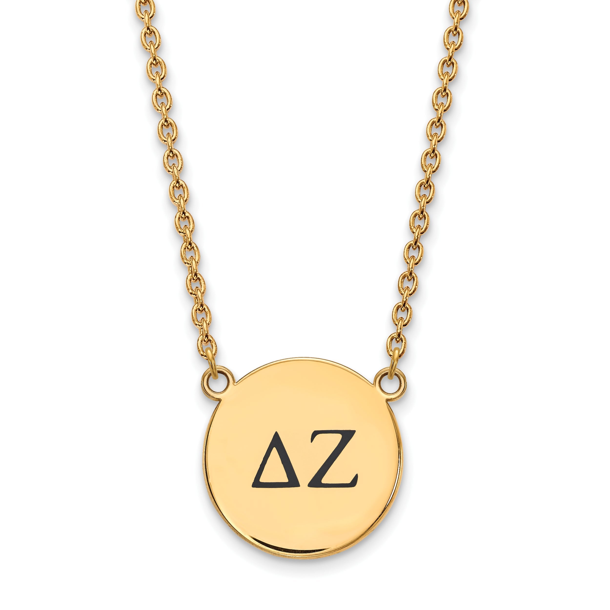 Gold Plated Sterling Silver Logoart Delta Zeta Sorority Greek Letters Large Black Enamel Pendant 18 Inch Necklace