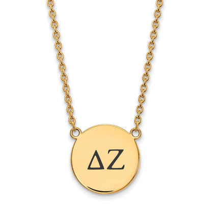 Gold Plated Sterling Silver Logoart Delta Zeta Sorority Greek Letters Large Black Enamel Pendant 18 Inch Necklace