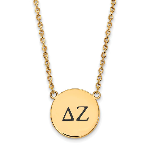 Gold Plated Sterling Silver Logoart Delta Zeta Sorority Greek Letters Large Black Enamel Pendant 18 Inch Necklace